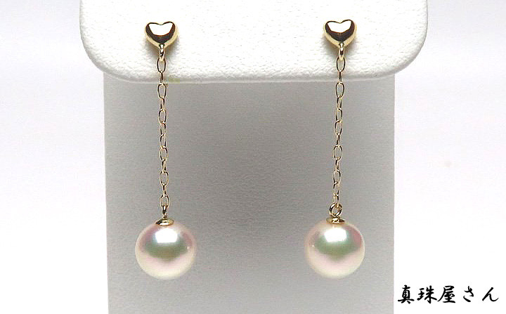 
            真珠屋さん 可愛いハート アコヤ本真珠 K18ロングピアス ホワイトピンク 高品質 伊勢志摩産パール 花珠 / 真珠 アクセサリー ピアス パール 6.5ミリ K18 アコヤ真珠
          