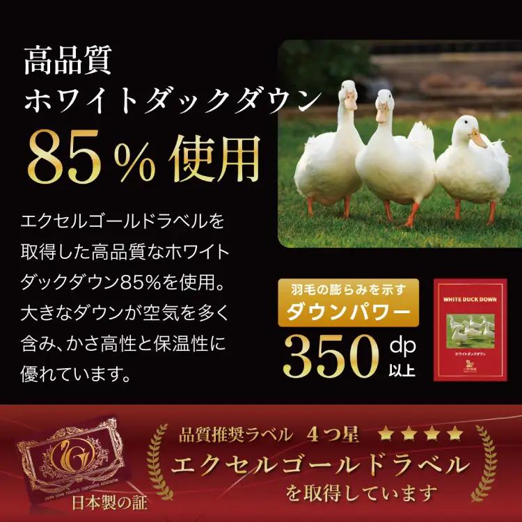 【冬用】洗える 羽毛布団 セミダブル 本掛け ホワイトダックダウン 85％ 1.4kg 350dp 無地 アイボリー 4つ星 エクセルゴールドラベル