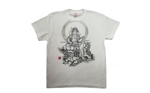 手描きTシャツ 仏画 文殊菩薩 白 (半袖 Lサイズ)【1615174】