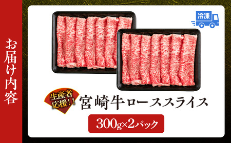 ≪お歳暮・冬ギフト2024≫生産者応援 数量限定 宮崎牛 ロース スライス 計600g 霜降り 牛肉 黒毛和牛 ミヤチク 国産 食品 おかず すき焼き 焼きしゃぶ しゃぶしゃぶ おすすめ 高級 お祝い