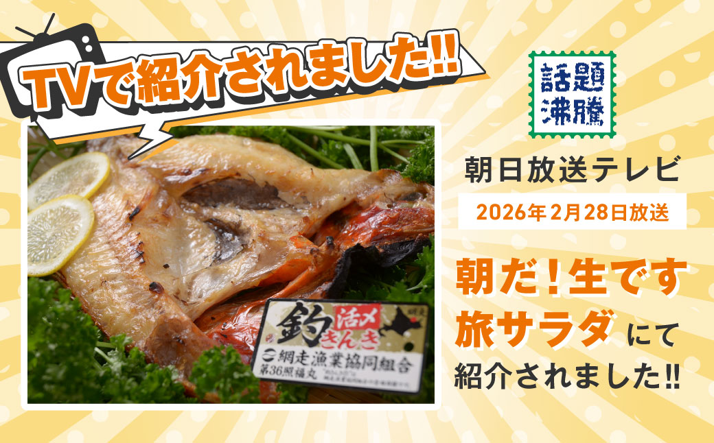 【先行予約】【冷蔵届け】網走産釣りキンキ【2尾で約1kg】（2026年4月中旬頃～11月下旬頃発送） ABAO116