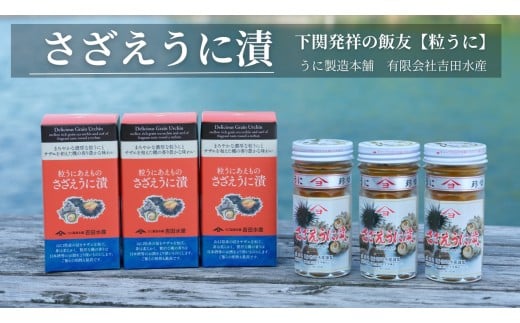 
            粒 うに ウニ 雲丹 さざえ 栄螺 うに漬 瓶うに 55g 3本 セット 常温 ギフト 贈答品 下関市 山口
          