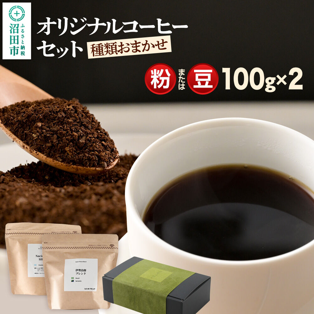 【ふるさと納税】オリジナルコーヒーセット100g×2個 【選べる種類 粉／豆】 [コーヒー 珈琲 coffee オリジナルコーヒー 自家焙煎 粉 豆 飲料 ドリンク 珈琲 伊勢治郎 沼田市]