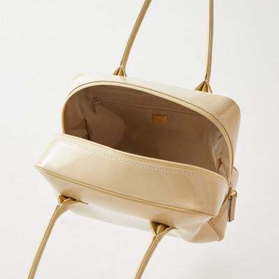 ふるさと納税 御代田町 【濱野皮革工藝のセレブミニボストンバッグ】華やかなかわいらしいボストンバッグです。(クリーム) |  | 01