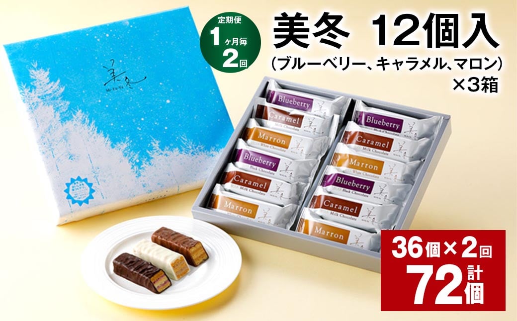 【1ヶ月毎2回定期便】美冬12個入（ブルーベリー、キャラメル、マロン）×3箱
