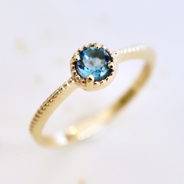 【ジュエリー】K10 イエローゴールド ロンドンブルートパーズ 一粒石 シンプル リング 指輪 保証書付　NR-1838