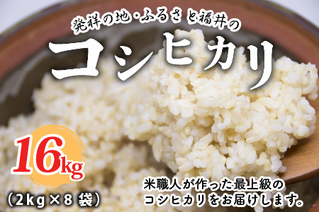 【先行予約】【令和6年産・新米】（玄米）農薬・化学肥料不使用 コシヒカリ匠 16kg (2kg × 8袋)【2024年10月上旬以降順次発送予定】 [E-2915_02]