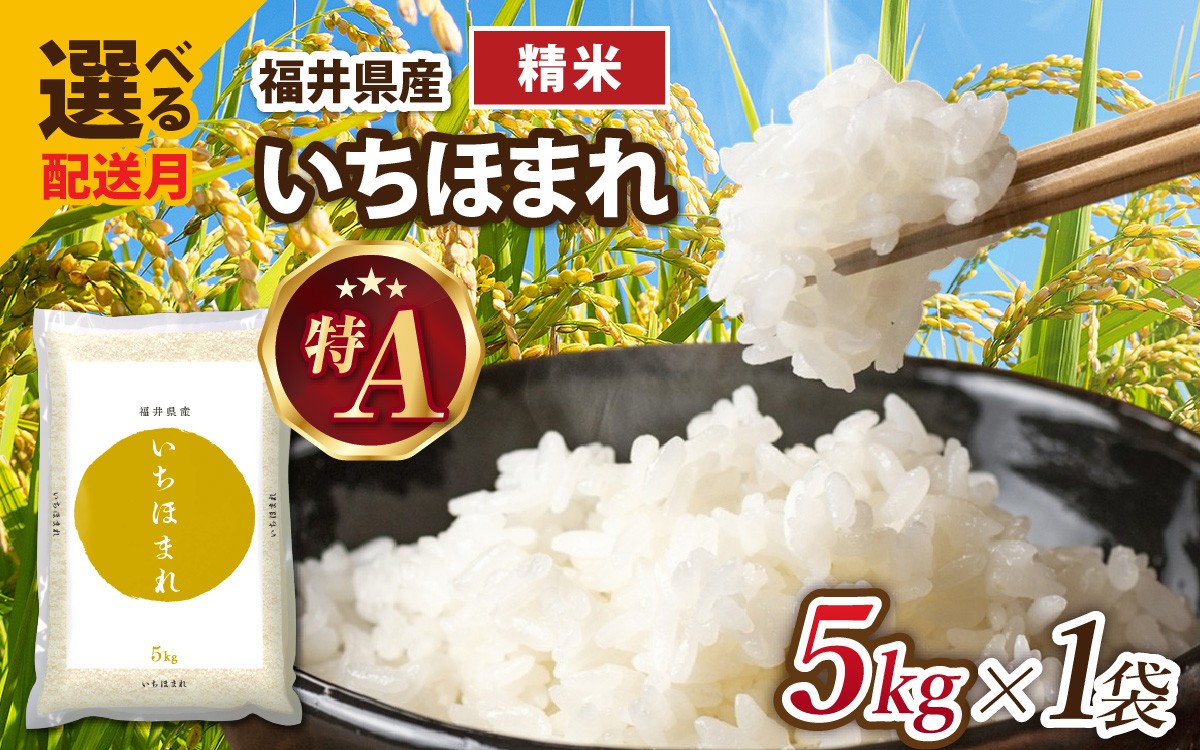 
                  【7月発送】生活応援！【令和7年産】福井が生んだブランド米「福井県産いちほまれ」【5kg 1袋 精米】 [A-014002_07] / 米 こめ お米 いちほまれ コメ いちほまれ ごはん ご飯 いちほまれ 飯 送料無料 5kg 5キロ 福井市 福井県 いちほまれ 特A
                