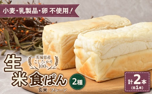 ずっしり＆もっちり！生米食ぱん 茨城県産こしひかり100% プレーン＆玄米2本 | パン 食パン 朝食 グルテンフリー 長時間発酵 添加物不使用 ぱん こしひかり プレーン もちもち 米 白米 使用 小麦 乳製品 卵 グルテン 不使用 タンパク質 低カロリー 健康志向 手作り 天然酵母 カフェ 朝食 お取り寄せ グルメ 甘酒 麹 酵母 茨城県 ひたちなか市