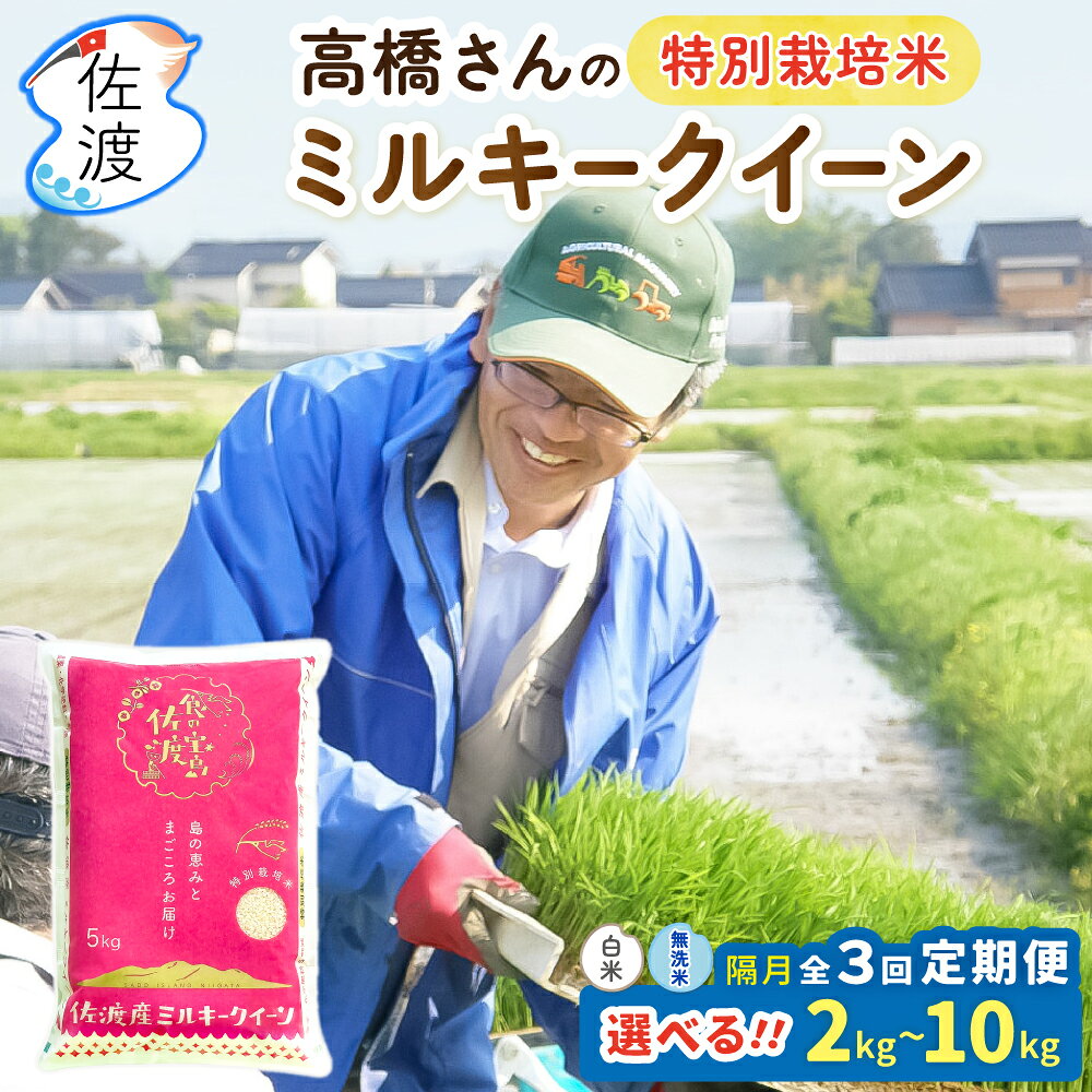 【ふるさと納税】【隔月定期便 全3回】米 ミルキークイーン 2kg 4kg 5kg 10kg 選べる 令和8年産 白米 無洗米 特別栽培米 佐渡島産 もちもち ごはん おにぎり お弁当 新潟県 佐渡市