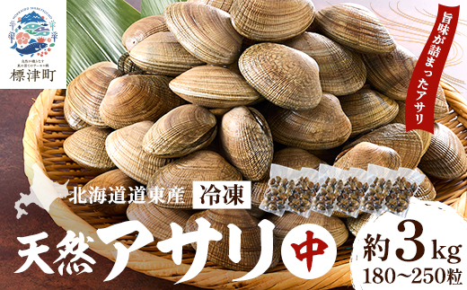 北海道道東産アサリ中(冷凍)　約3kg(180～250粒)【配送不可地域：離島】