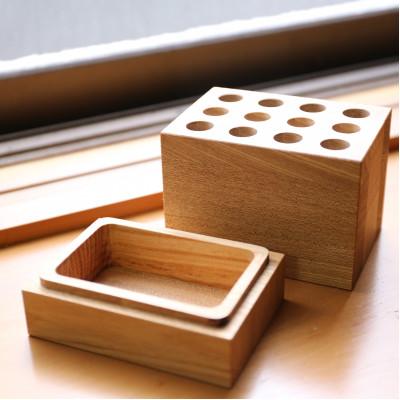 ふるさと納税 酒田市 収納付ペン立て12穴　タモ材