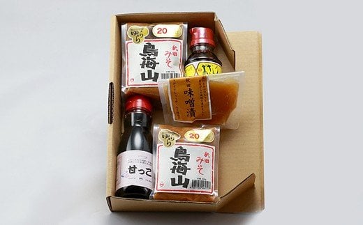 マルイチしょうゆ・味噌醸造元 秋田県産 みそしょうゆギフト(甘っこ200ml、おさしみしょうゆ100ml、みそ500g×2、糸カボチャのみそ漬け1個)