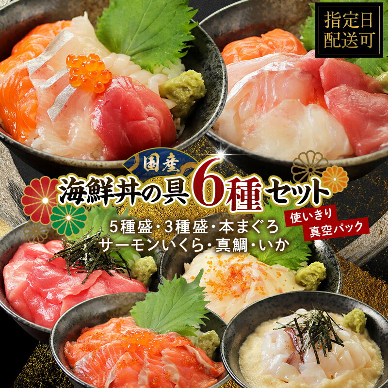 【ふるさと納税】〈指定日着可〉【純国産】数量限定！海鮮丼の具の贅沢6種類セット/ 送料無料 福井県 越前市 武生 冷凍 鮪 まぐろ サーモン タイ 鯛 鮭 いくら タレ付き いか イカ ぶり ブリ とびっこ 発送時期が選べる(18209)