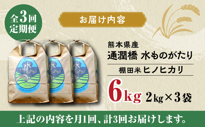 【全3回定期便】令和5年産  通潤橋 水ものがたり 棚田米 6kg (2kg×3袋) お米 白糸台地 熊本産 特別栽培米 定期便 ヒノヒカリ ひのひかり【一般社団法人 山都町観光協会】[YAB027]