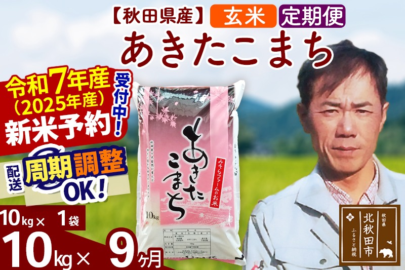 ※令和7年産 新米予約※《定期便9ヶ月》秋田県産 あきたこまち 10kg【玄米】(10kg袋) 2025年産 お届け周期調整可能 隔月に調整OK お米 みそらファーム|msrf-20609