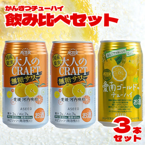 柑橘チューハイ 飲み比べセット サワー 2本 チューハイ 1本 計3本  350ml 大人のCRAFT無糖サワー 愛南ゴールドチューハイ 飲み比べ チューハイ サワー 詰め合わせ お試し 試供品 5000円 少量 柑橘 酒 アルコール 無糖 酎ハイ クラフトサワー 河内晩柑 果実 フルーツ 愛南ゴールド アシード アスター 缶 愛媛県 愛南町 うさぎ堂