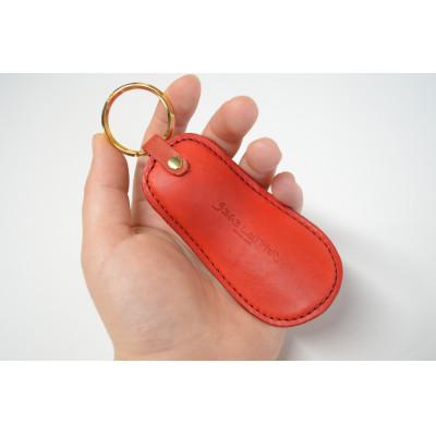 ふるさと納税 大木町 ヌメ革の靴べらキーホルダー/レッド　BK028