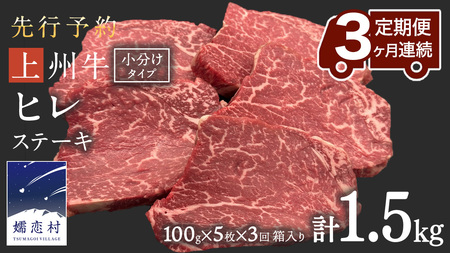【2025年10月 発送開始】《 定期便 》 上州牛 ヒレステーキ 100g × 5枚 3ヶ月 連続お届け 牛肉 ヒレ ヒレ肉 日本 国産 国産牛 群馬 500g 冷凍 真空パック ステーキ用 お肉 肉 焼肉 焼き肉 バーベキュー BBQ ブランド牛 先行予約 [AH020tu]