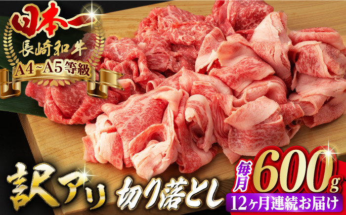 
【全12回定期便】【訳あり】切り落とし 赤身 モモ バラ 600g 長崎和牛 A4～A5ランク ワケあり 小間切れ【野中精肉店】 [VF24] 肉 牛肉 こま切れ A4～A5ランク 訳アリ ワケあり しゃぶしゃぶ すき焼き 定期便
