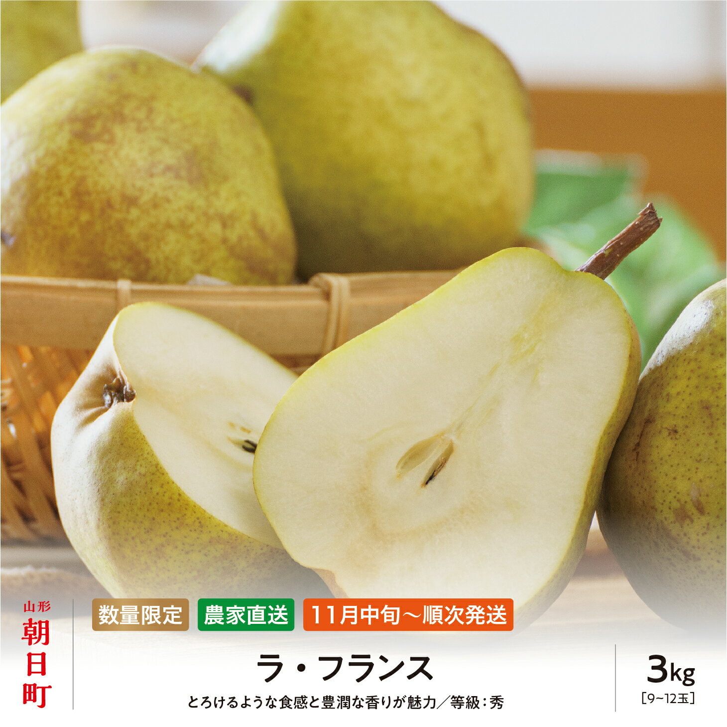 【ふるさと納税】ラ・フランス 洋梨 3kg 9～12玉 秀品 農家直送 山形県 朝日町産 山形産 山形 特産 産地直送 果物 フルーツ ラフランス 秋 送料無料