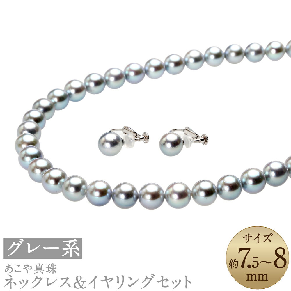 【ふるさと納税】あこや真珠（7.5-8mm珠、グレー系）ネックレス&イヤリングセット シルバー パール お手入れ用品2点セット付 冠婚葬祭 レディース ジュエリー アクセサリー ファッション 長崎県 長崎市 送料無料