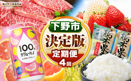 下野市を堪能!!まんぷく定期便4回 | 紅白いちご 100％ｶｼﾞｭｰﾊｲﾋﾟﾝｸGFﾁｭｰﾊｲ缶 栃木県共通返礼品とちぎ和牛サーロイン 栃木県産こしひかり10kg 月ごとに届くものが変わる 送料無料 栃木県 下野市