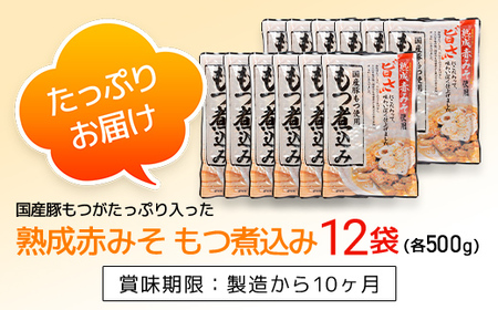 国産豚もつがたっぷり入った「熟成赤みそ もつ煮込み 」 500g ×12パック TMS002 / もつ煮 モツ モツ煮込み 国産 レトルト 2～3人前 長期保存