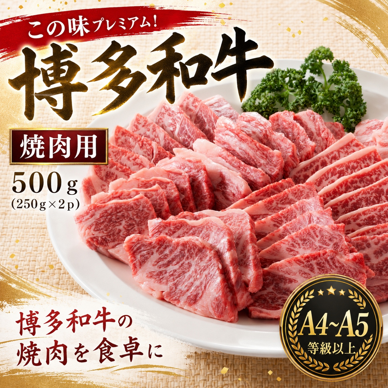この味プレミアム！【A4～A5】博多和牛焼肉用 500g (250g×2p) | 牛肉 ブランド牛 国産 和牛 福岡 博多  BBQ CP068b
