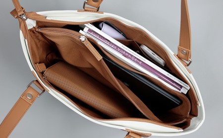 レディース ビジネスバッグ　 女性用 バイカラー エシカルレザー 汚れに強い タブレット ノートパソコン ビジネスシーン キーリング付き 収納豊富 