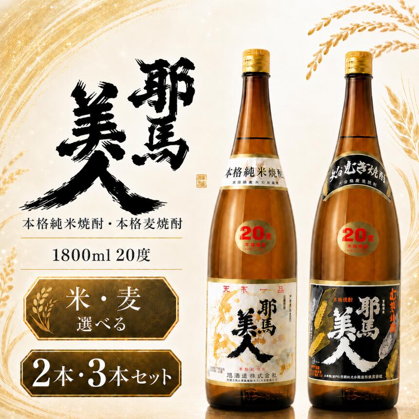 【ふるさと納税】「耶馬美人」 1800ml 20度 米・麦 選べる 2本・3本セット | お酒 酒 耶馬美人 日本酒 地酒 焼酎 米焼酎 麦焼酎 飲み比べ 呑み比べ セット アルコール 一升瓶 大分県産 大分県 中津市 送料無料