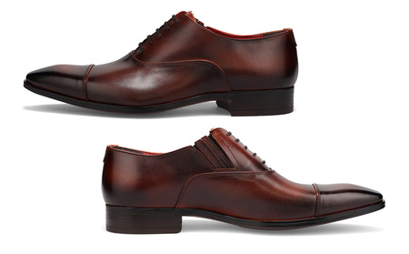 クインクラシコ 革靴 10001 (カラー:ブラウン、サイズ:24.5cm) ビジネスシューズ 本革 ストレートチップ 幅広 甲高 キャップトゥ エラスティック スリッポン 牛革 フォーマル