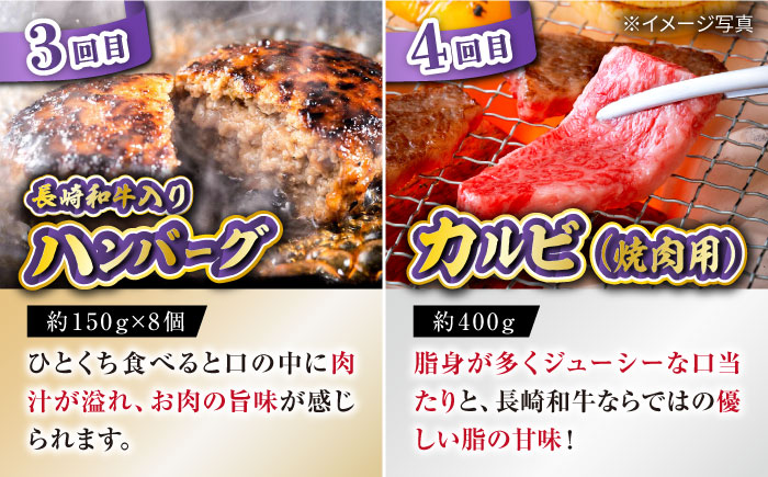 【6回定期便】長崎和牛お楽しみセット 金コース（シャトーブリアン・サーロインステーキ・長崎和牛入りハンバーグ・焼き肉用 カルビ・ロース・モモ） / 牛肉 ハンバーグ はんばーぐ おかず 惣菜 小分け 
