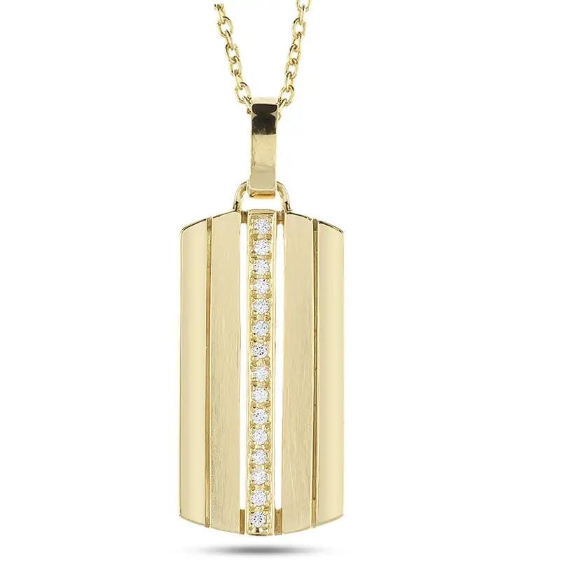 ネックレス メンズ k18 18金 プレート ダイヤモンド 0.08ct ペンダントトップ 大ぶり ゴールド ダイヤ イエローゴールドK18 ストライプ タグペンダント ジュエリー シンプル 大きめ 