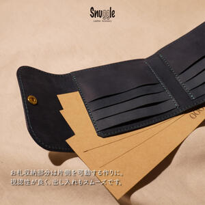 【4色展開】がま口ミドルウォレット　革小物　ハンドメイド　手縫い　一点物　財布　スナッグルレザー 黒