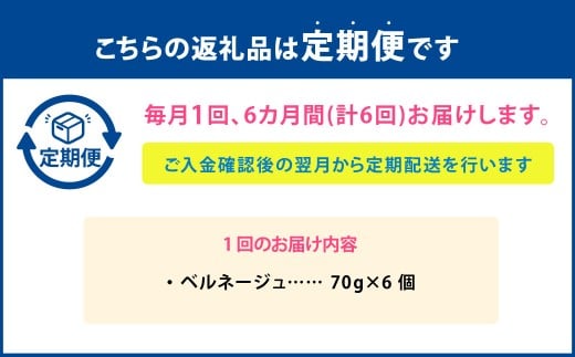 【6ヶ月定期便】 ベルネージュ 70g×6個セット 定期便6回 計36個 チーズ 白カビチーズ 生クリーム入り 白カビ 生乳 濃厚 おつまみ お酒のお供 おやつ 料理 乳製品 加工食品 [027-01