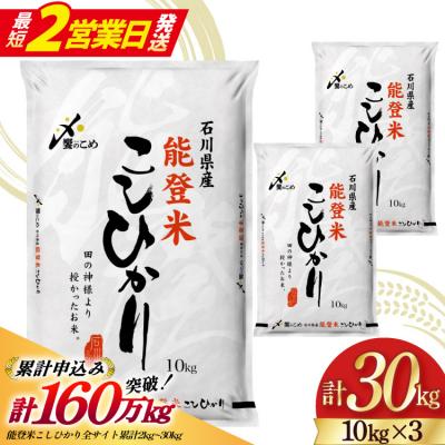 ふるさと納税 宝達志水町 【最短2営業日発送】能登米 こしひかり精米 30kg(10kg 3袋)[38601196-sp]