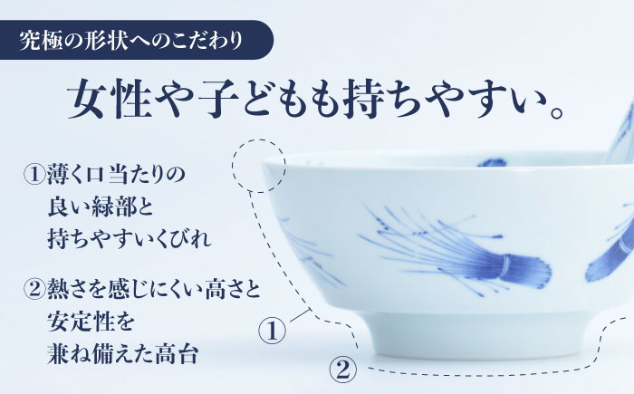 【有田焼】究極のラーメン鉢レンゲセット 染付稲穂 / お皿 食器 やきもの ギフト / 佐賀県 / 株式会社まるぶん [41APCD042]