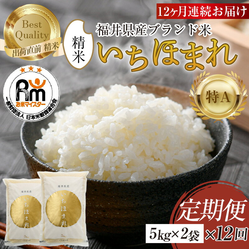 【ふるさと納税】【令和8年産】定期便12回 いちほまれ 精米 10kg × 12回（計120kg）《お米マイスターが発送直前に精米！》／ 米 お米 定期便 福井県産 ブランド米 ご飯 白米 新鮮