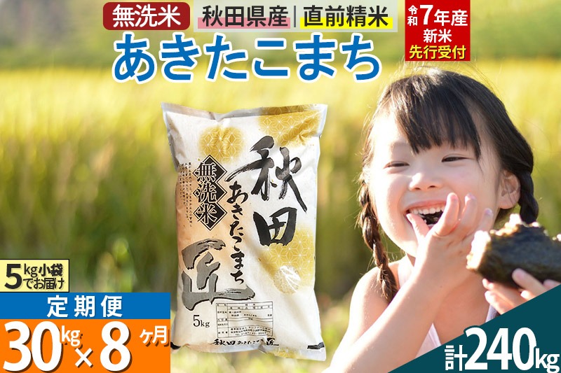【無洗米】＜令和7年産 新米予約＞《定期便8ヶ月》秋田県産 あきたこまち 30kg (5kg×6袋) ×8回 30キロ お米【お届け周期調整 隔月お届けも可】 新米|02_snk-031008s