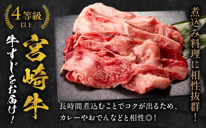 宮崎牛 牛すじ 1kg 和牛 肉 精肉 すじ肉 国産牛 黒毛和牛 和牛 国産 宮崎県産 4等級以上 パック 冷凍 おつまみ つまみ 料理 アレンジ カレー おでん 牛すじ煮込み 煮込み料理 牛すじカレ