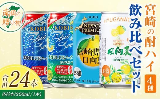 
                  宮崎の酎ハイ 4種 飲み比べ 350ml缶×各6本（木挽BLUEハイボール | 木挽BLUEハイボール へべす | NIPPON PREMIUM 宮崎県産日向夏 | 日向夏みかんサワー） お酒 詰め合わせ セット
                