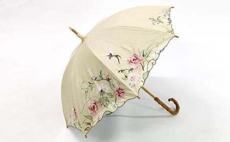 【シノワズリーモダン京都】女優日傘プレミアム 芍薬刺繍かわず張り逃熱日傘（ベージュ）｜京都 日傘ブランド おしゃれ 人気