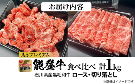石川県産 能登牛 食べ比べセット 計1kg（ロース・切り落とし）| 牛肉 ブランド牛