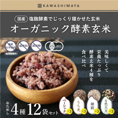 【ふるさと納税】オーガニック酵素玄米|4種お試し×12袋セット|長期保存可能、防災食・備蓄用にも|栄養豊富なご飯【1525015】