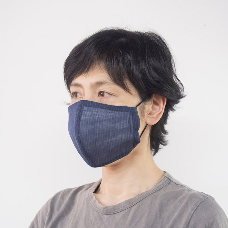 能登上布 ひんやりマスクカバー 1枚/ 縞　黒色系（黒、紺、焦茶、濃い灰色、濃い色等）から1枚