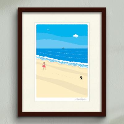 ふるさと納税 茅ヶ崎市 湘南・茅ヶ崎で描く、海を感じるイラストアート『ジークレーアートフレーム　SL-01』(小:八つ切)