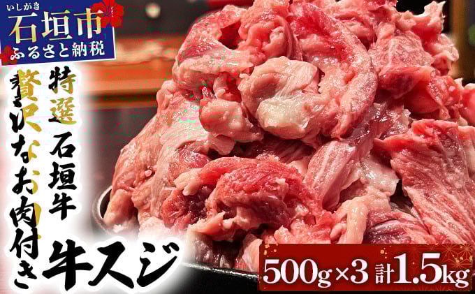 
            特選石垣牛の贅沢なお肉付き牛スジをご家庭で！！牛スジ500g×3パック | 沖縄 石垣 牛スジ 牛 肉 特選 黒毛 和牛 贅沢 | IM-21
          