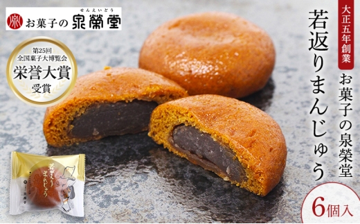 大正五年創業［お菓子の泉榮堂］若返りまんじゅう 6個入 しっとり もっちり 葛使用［第25回全国菓子大博覧会 栄誉大賞］【 和菓子 まんじゅう お菓子 スイーツ 秋田 羽後 】