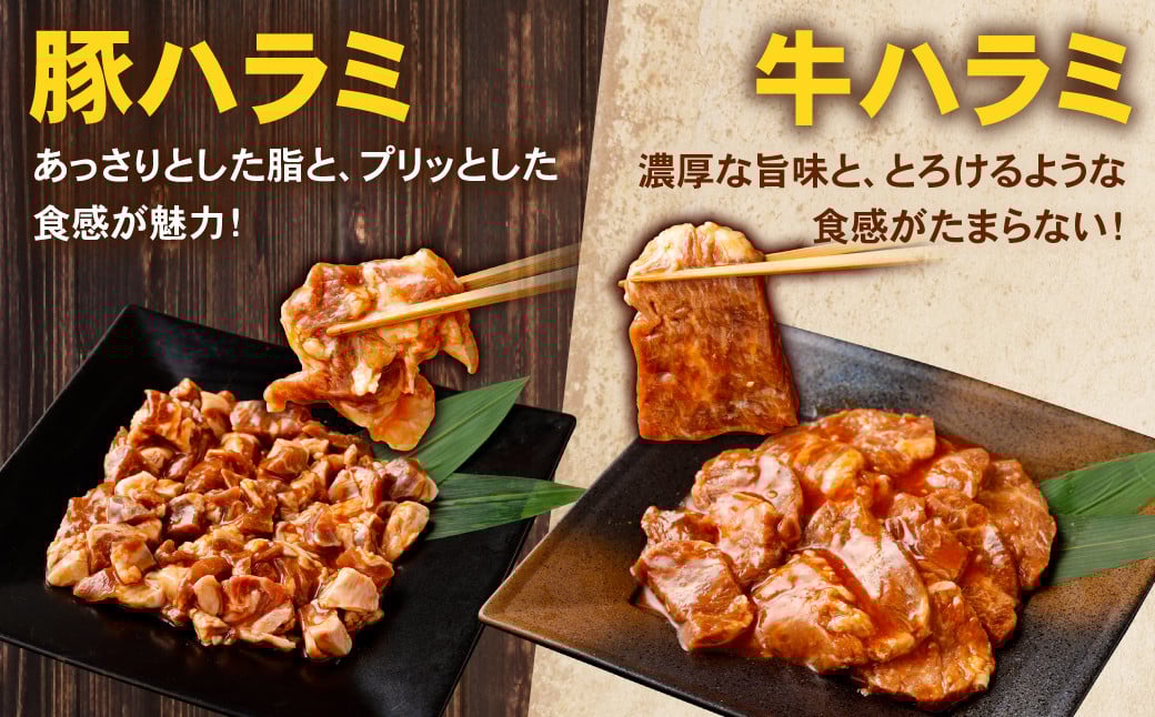 タレ漬け 牛ハラミ ・ 豚ハラミ 食べ比べ セット 各約250g×2パック 計約1.0kg